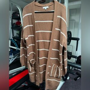 Cozy Brown Striped Cardigan